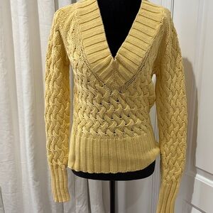 Banana Republic Yellow Cable Knit V-Neck Sweater